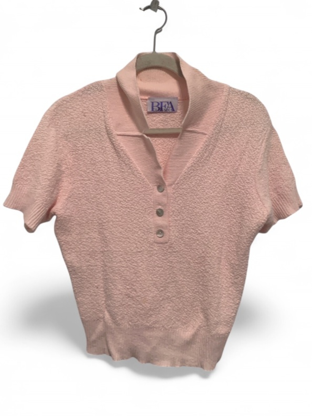 Vintage Pink Short-Sleeve Knit Henley Polo Sweater Top